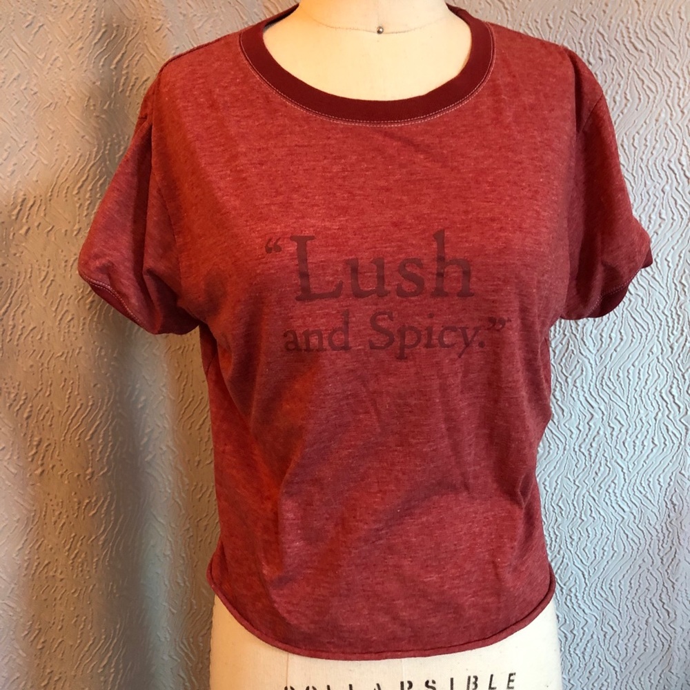 Syrah “lush and spicy”red cropped ringer tee shirt